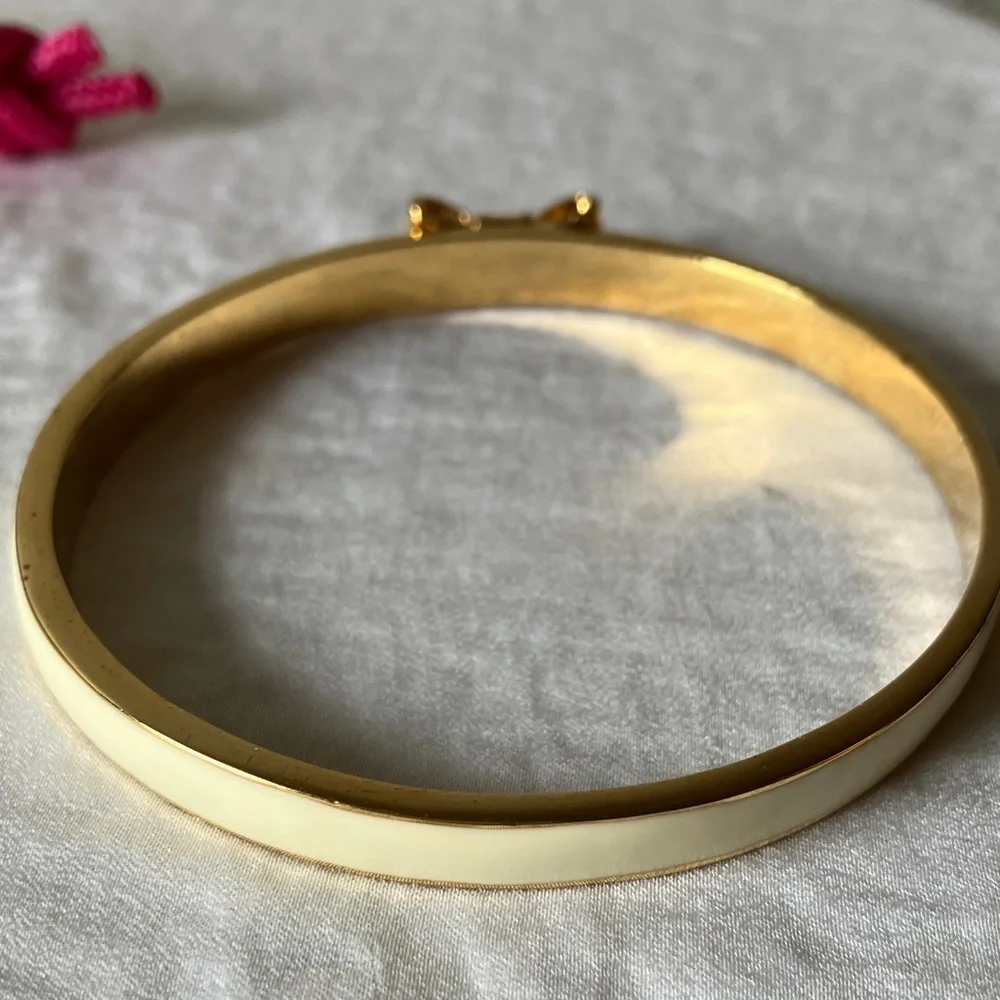 Kate Spade: “Take a Bow” Cream & Gold Tone Bow Bracelet & Dust Bag - Picture 9 of 11